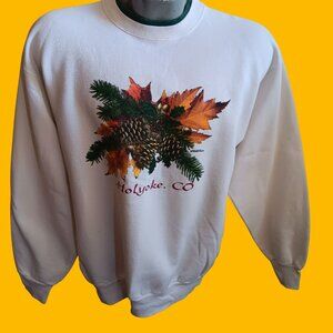 Women's Large Sweatshirt Vintage 90's Holyoke CO Volunteer Knit Autumn Leaves